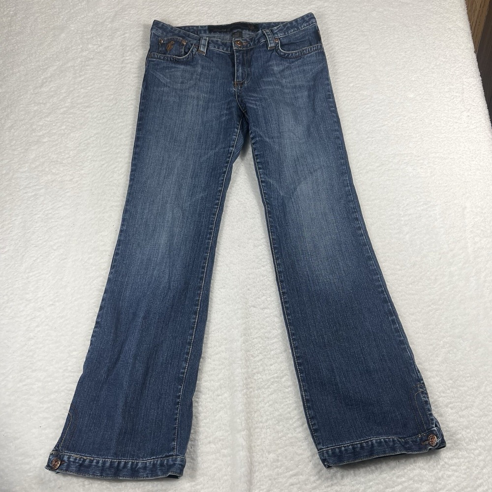 Vintage Rocawear Jeans Women's 11/12 Blue Embroidered Logo Button Leg Y2K 32 31